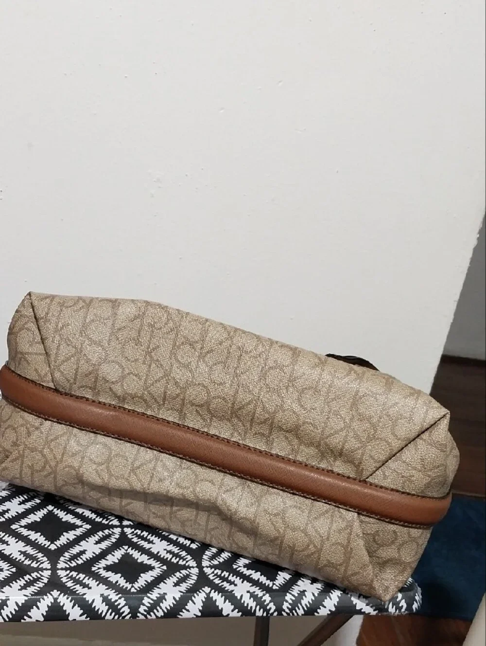 Calvin Klein Beige/Tan Logo-Print Shoulder Bag